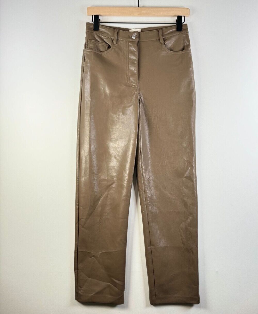 Aritzia Wilfred Womens Pants Brown The Melina Vegan Leather Straight Size 2